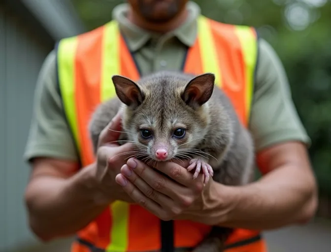 Animal handler safely recovering a deceased possum in Albion